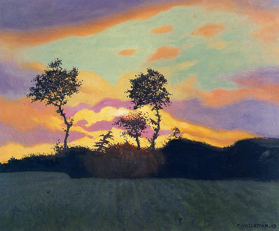 A painting of "Landscape at Sunset" by Felix Vallotton.